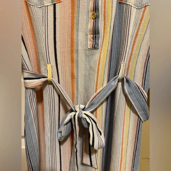 Urban Girl Striped Belted Dress Tie Waist Half Button Down V-Neck Collar Size XL - Picture 2 of 8